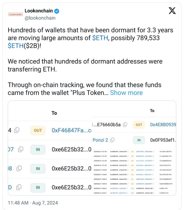 กระเป๋าที่เชื่อมโยงกับ Plus Token โอน ETH มูลค่า 2 พันล้านดอลล่าร์ ...